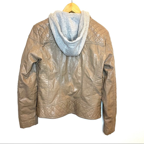 LOVE STUDIO Faux Leather Hoodie Jacket Light Brown - Picture 4 of 12